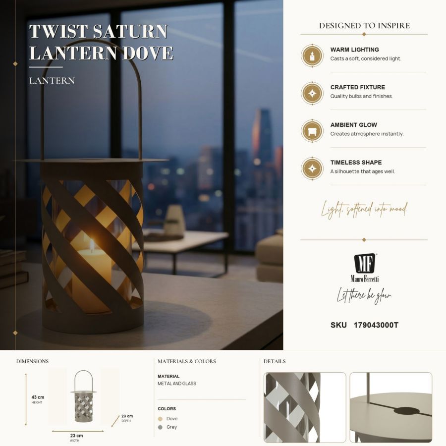 Lantaarn Twist Saturn Lantern Dove Grey Ø 23×43 cm