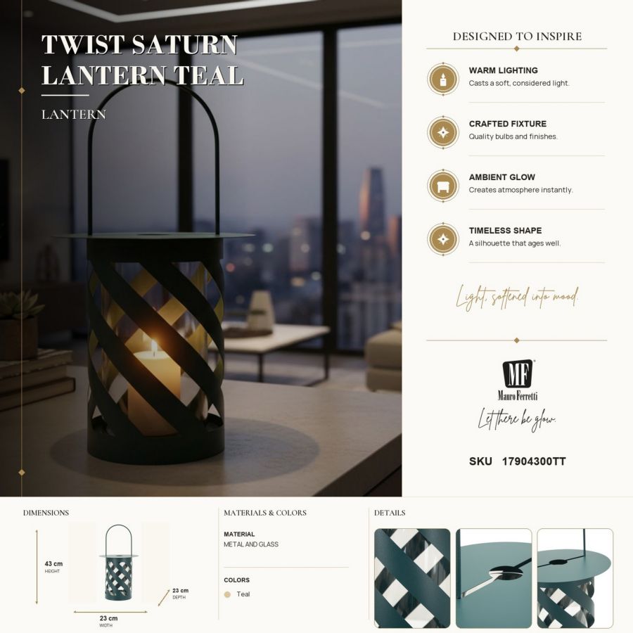 Lantaarn Twist Saturn Lantern Teal Ø 23×43 cm