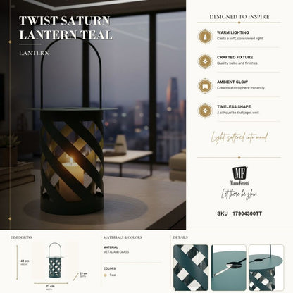 Lantaarn Twist Saturn Lantern Teal Ø 23×43 cm