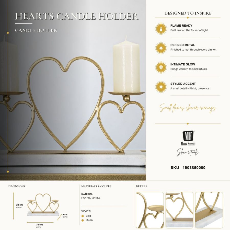 Kandelaar Hearts Candle Holder Cm 30×9×20 cm