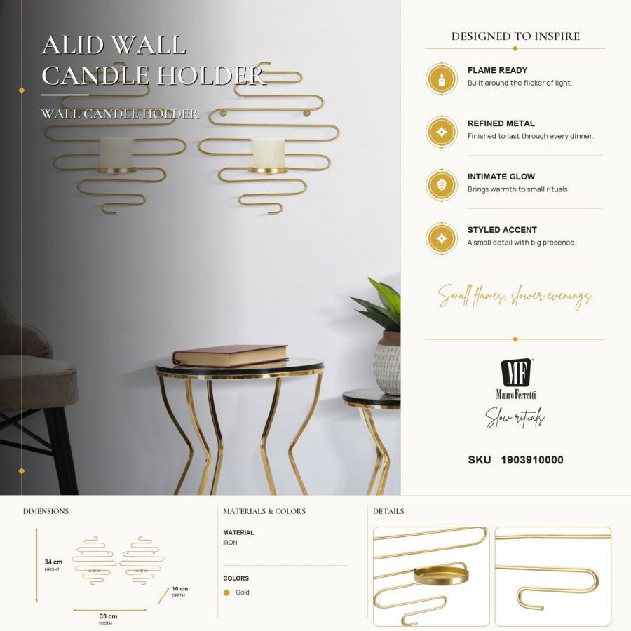 Wandkandelaar Alid Wall Candle Holder Set 2 Pcs 33×10×34 cm