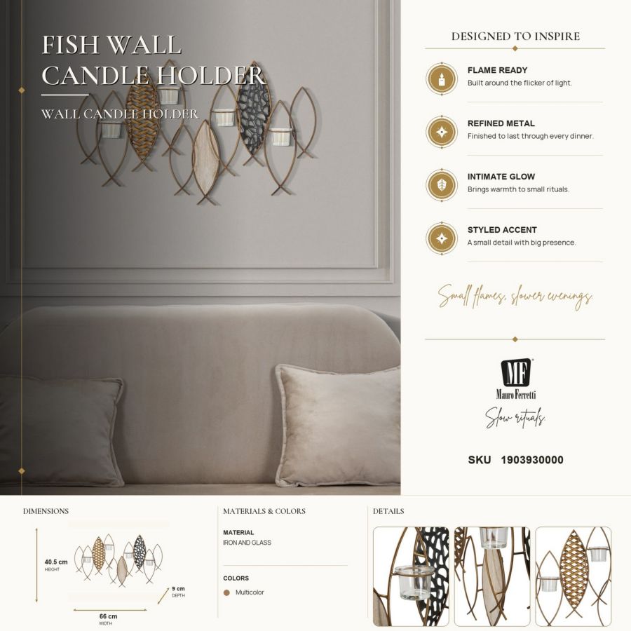 Wandkandelaar Fish Wall Candle Holder 66×9×40,5 cm