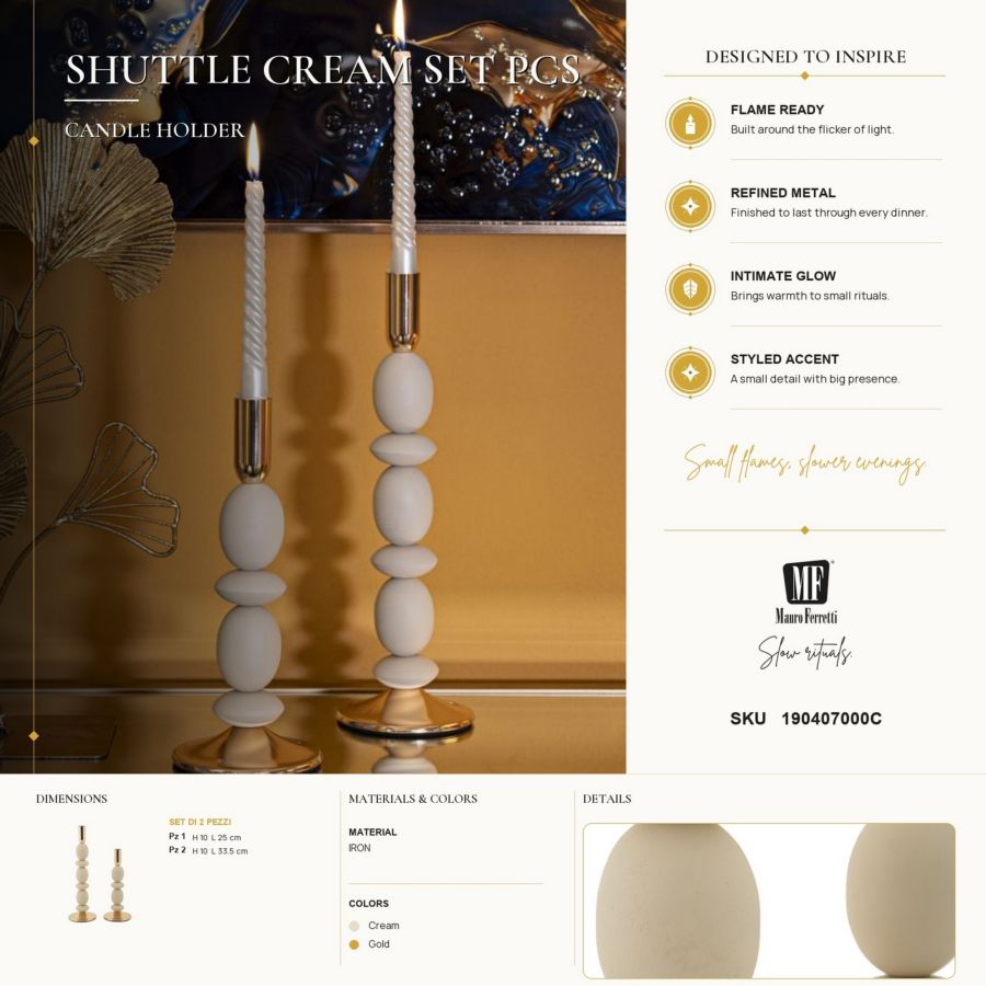 Kandelaar Shuttle Cream Set 2 Pcs Ø 10×25 cm