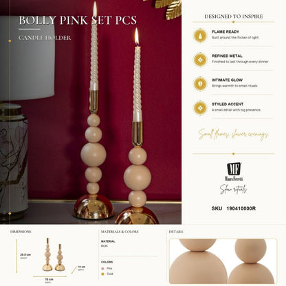 Kandelaar Bolly Pink Set 2 Pcs Cm