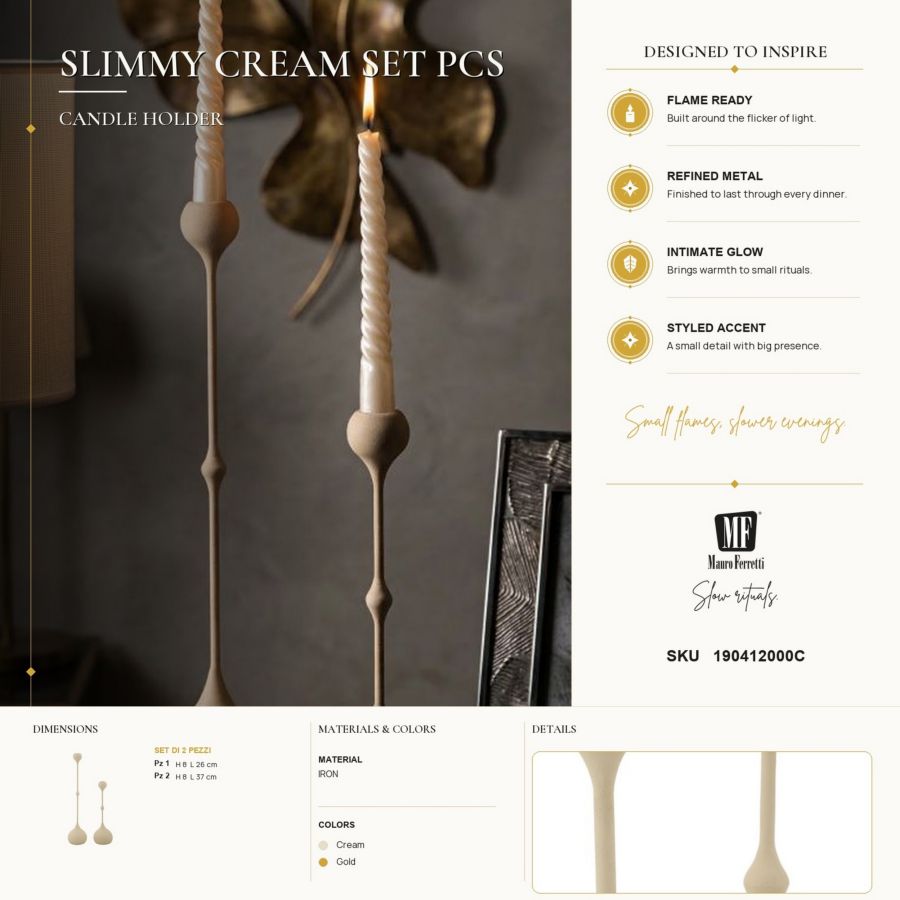 Kandelaar Slimmy Cream Set 2 Pcs Ø 8×26 cm