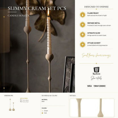 Kandelaar Slimmy Cream Set 2 Pcs Ø 8×26 cm