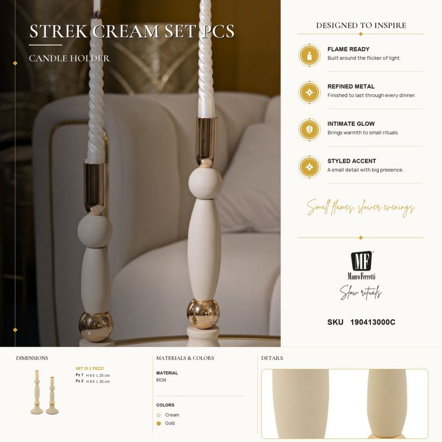 Kandelaar Strek Cream Set 2 Pcs Ø 9,5×25 cm