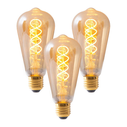 LED-lamp "Dilly" 3-set E27-versie, 4 watt, Ø 6,4 cm, gemaakt van metaal en glas, barnsteen