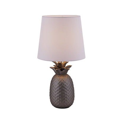Keramisch tafellicht "ananas", keramische tafellamp met zilverkleurig glazuur en wit stofscherm, met E14-aansluiting, voor eetkamer, woonkamer, gang of kantoor, taflamp 45 cm hoog