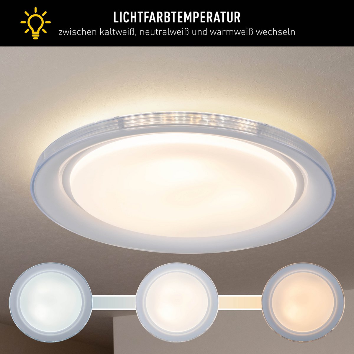 LED-plafondlicht "Claire" Ø 50,5 cm, 7,5 cm hoog, metaal en plastic in wit, geïntegreerde LED, 1600 lm, dimable, CCT-functie, 3000-5000 K, nachtlichtfunctie