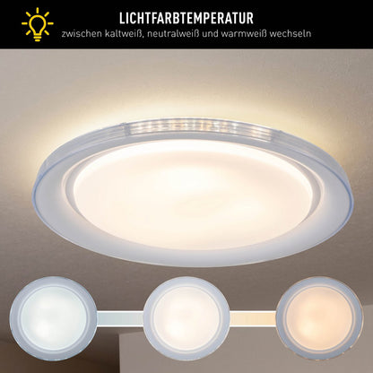 LED-plafondlicht "Claire" Ø 50,5 cm, 7,5 cm hoog, metaal en plastic in wit, geïntegreerde LED, 1600 lm, dimable, CCT-functie, 3000-5000 K, nachtlichtfunctie
