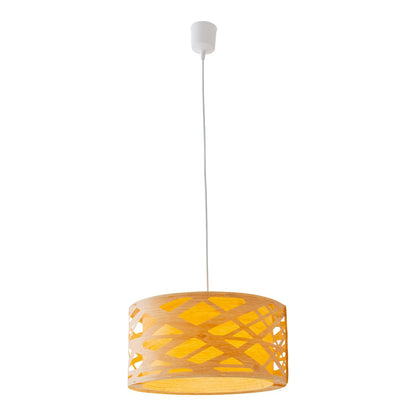 Hanger Lamp "Finja" gemaakt van natuurlijk gekleurde plastic/holzimitatie, met E27-versie en een Øvon 40 cm, verlichting voor woonkamer, eetkamer of gang.