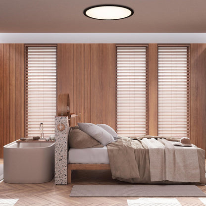 Het LED-plafondlicht "Carlo" met RGB-backlight, Ø van 54 cm, klassiekmoderne plafondlicht gemaakt van zwart/wit plastic met veel functies, b.v.