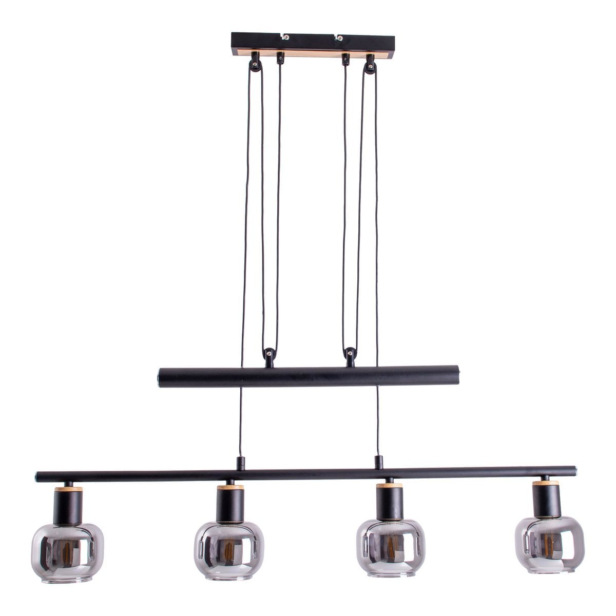 4 hanger lamp "fumoso", hanglamphoogte verstelbaar gemaakt van metaal en rookglas in zwart, met E14 -aansluiting, voor eetkamer, woonkamer, gang of kantoor, 78 x 10 cm