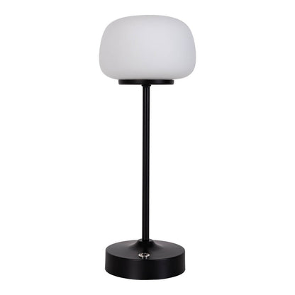 LED -batterij/ tafellamp "Pina" 30 cm hoog, gemaakt van metaal (zwart) en glas (wit), geïntegreerde LED's, warm wit