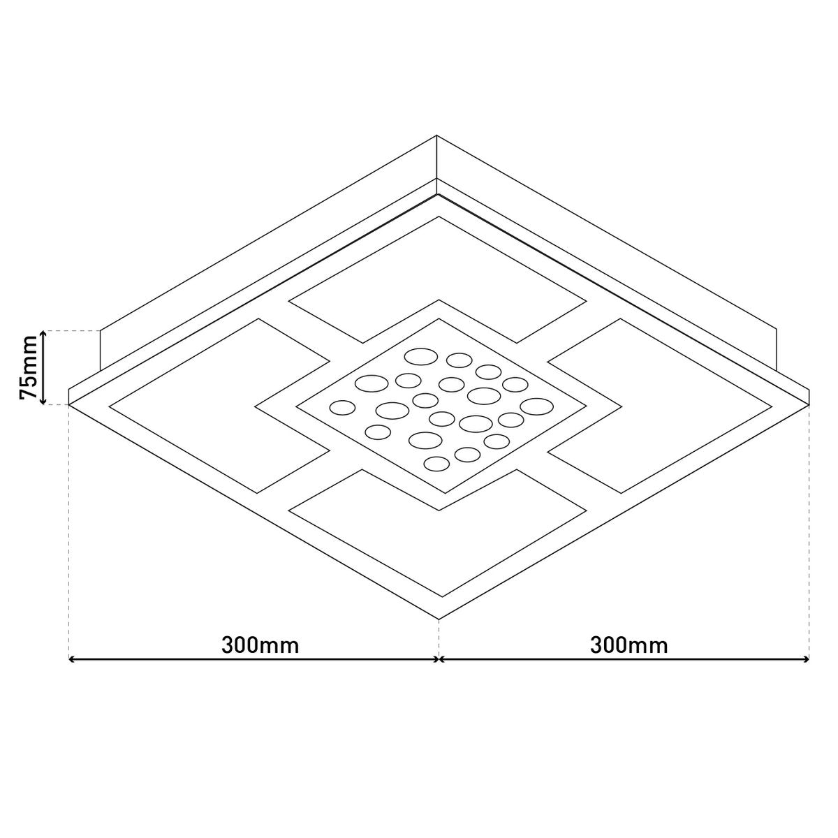 De LED -plafondlamp "chur" 30 x 30 cm, chom -gekleurd metaal, gedeeltelijk gevatneerd glas, geïntegreerde LED's, warm wit