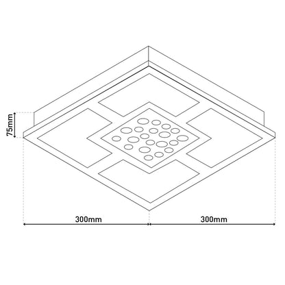 De LED -plafondlamp "chur" 30 x 30 cm, chom -gekleurd metaal, gedeeltelijk gevatneerd glas, geïntegreerde LED's, warm wit
