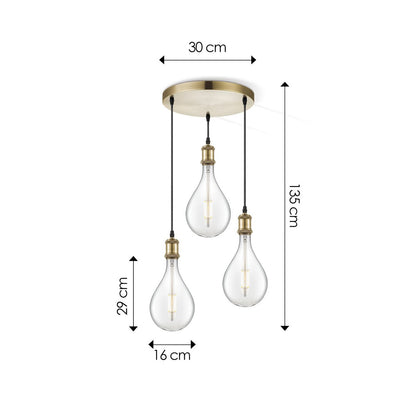 Home Sweet Home hanglamp vintage rond Pear 3L G160 dimbaar E27 helder
