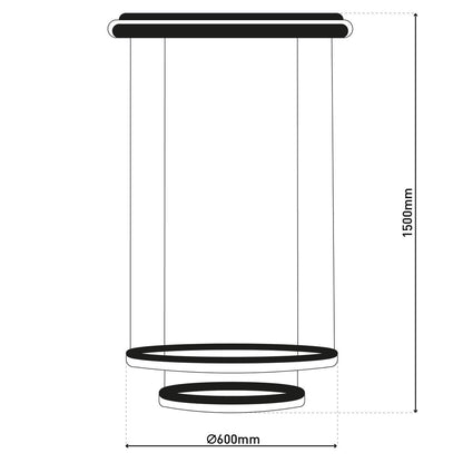 LED CCT hanglamp "Circulo" gemaakt van zwart metaal en zandkleurig plastic, met geïntegreerde LED en vele functies, Ø 60 cm, 150 cm hoog.