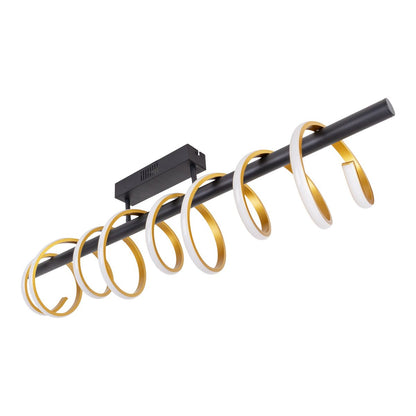 LED -plafondlicht "Belleza", moderne metalen plafondlamp en plastic in zwart, goud en wit, met stevig gebouwd -in LED's, 100 cm lang. De ideale verlichting voor woonkamer, eetkamer of kantoor.