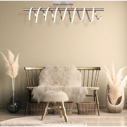 LED -plafondlamp "Belleza", moderne metalen plafondlamp en plastic in nikkel mat en wit, met stevig gebouwd -in LED's, 100 cm lang. De ideale verlichting voor woonkamer, eetkamer of keuken.