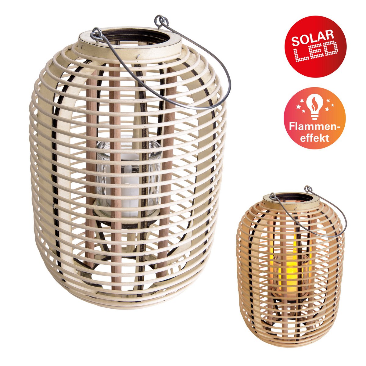 Decollicht "Korbinian" inclusief Solar Led Candle for Garden and Terrace, van Rattan in Light Nature, Solar Lamp Hoogte 32 cm