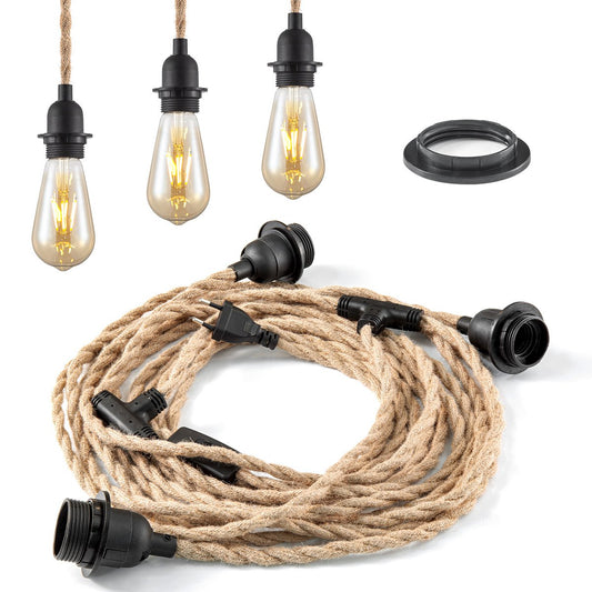 DIY Twine Hanglamp-L:750cm H:100cm-3pcs E27 Lichtkoppen