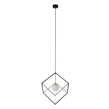 Hanger lamp "cadre", hanglamp retro gemaakt van metaal en glas in zwart en wit met een G9 -aansluiting, 30 cm zijlengte, voor woonkamer en kantoor.