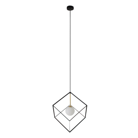 Hanger lamp "cadre", hanglamp retro gemaakt van metaal en glas in zwart en wit met een G9 -aansluiting, 30 cm zijlengte, voor woonkamer en kantoor.
