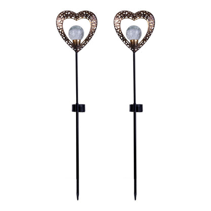 2 Set LED LED Solar Lamp "Heart" met Earth Skeer voor de tuin en terras gemaakt van metaal in zwart, en goud, met stevig ingebouwde LED's, 59 cm hoog