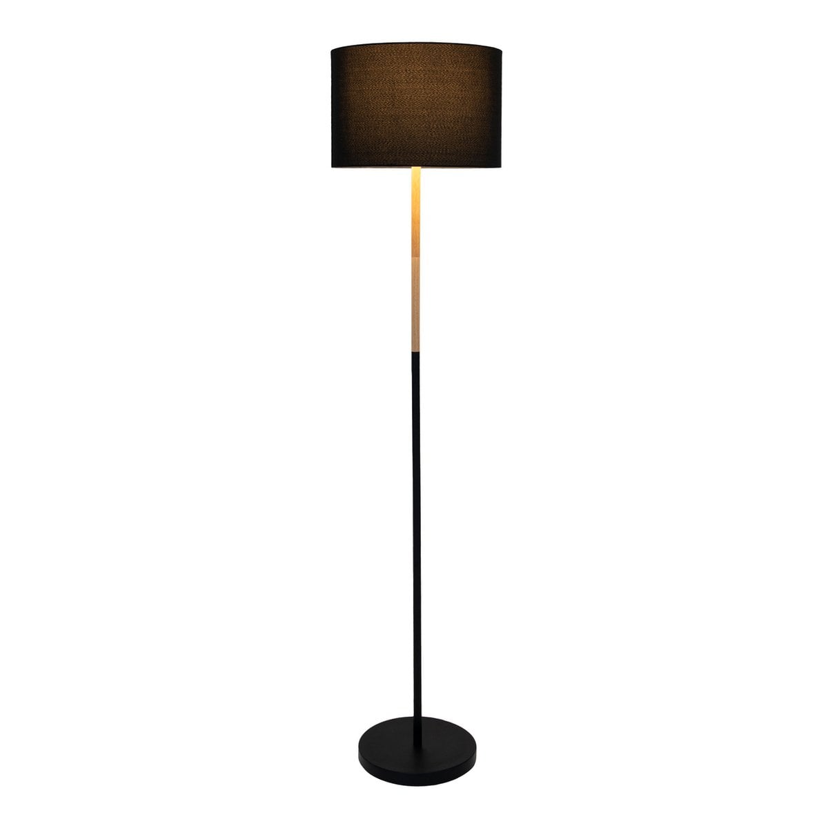 Textiel staande lamp "Tessile", vloerlamp gemaakt van metaal, rubberen boom en stof in zwart en natuur, E27 -aansluiting, 126 cm hoog