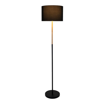 Textiel staande lamp "Tessile", vloerlamp gemaakt van metaal, rubberen boom en stof in zwart en natuur, E27 -aansluiting, 126 cm hoog