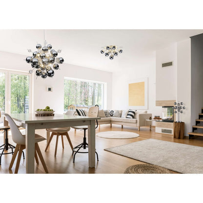 Plafondlamp "explosie" chroom gemaakt van metaal en glas, G9 -versies, plafondlamp voor eetkamer, woonkamer, gang of kantoor, Ø57 cm