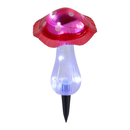 Zonne -decoratieve spiesjes zetten "mantar" Ø 13 cm, 29 cm hoog, transparant plastic in rood, geel en heldere, geïntegreerde LED's, koud wit "