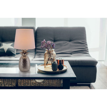 Keramische tafellamp "ananas", keramische tafellamp met chroomkleurig glazuur en wit stofscherm, met E14-aansluiting, voor eetkamer, woonkamer, gang of kantoor, 45 cm hoog