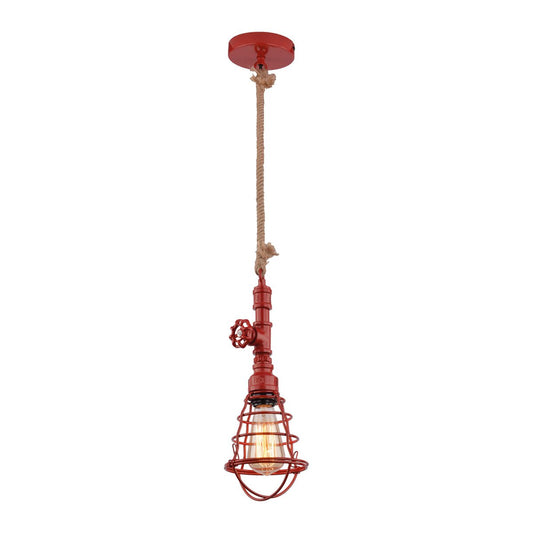 Hanger lamp "regia", rood metaal, henneptouw, E27 -versie, verlichting voor woonkamer, jeugdruimte of kantoor