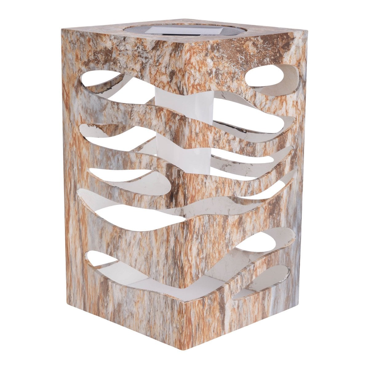 LED Decoratief-Solar Light "Hilda", 12,3 x 12,3 cm, 20 cm hoog, gemaakt van hoogwaardige plastic, bruin-beige marmeren afwerking, geïntegreerde LED, warm wit