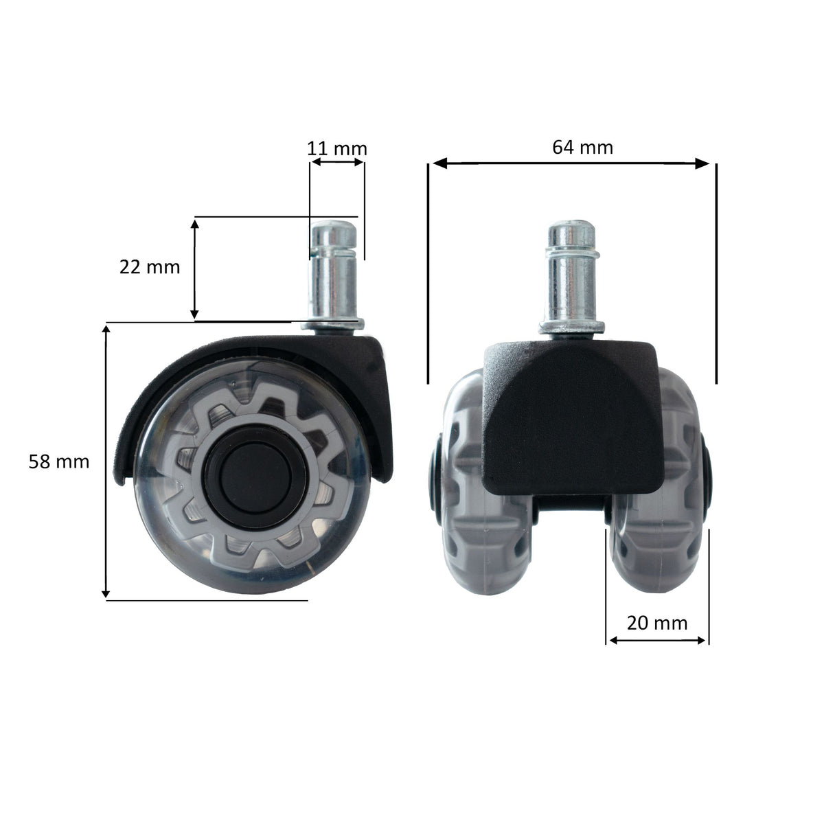 set van 5 lichtlopende universele heavy-duty wielen voor