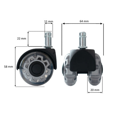 set van 5 lichtlopende universele heavy-duty wielen voor