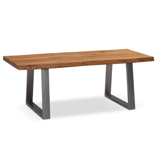 salontafel 120x60x46 cm acacia massief hout / metalen boomrand, design woonkamertafel rechthoekig, salontafel salontafel bruin, salontafel met trapeziumvormige poten in chroom