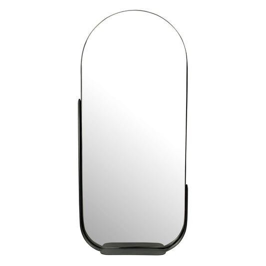 wandspiegel 51x114 cm metalen design hangspiegel zwart, ijzeren decoratieve spiegel ovaal met frame en plank, grote wandspiegel, gangspiegel garderobespiegel modern