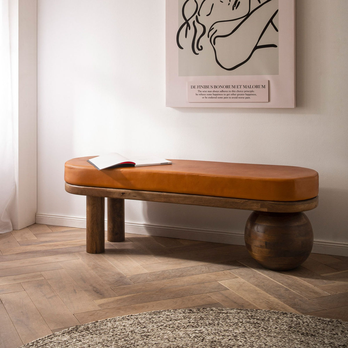 Bank Geitenleer Mango Massief Houten Bank 140x47x40 cm