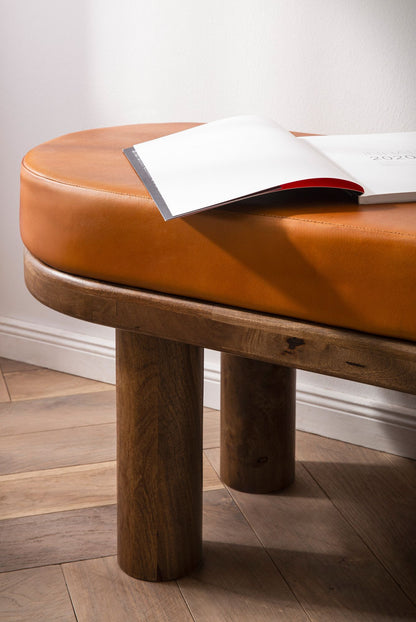 Bank Geitenleer Mango Massief Houten Bank 140x47x40 cm