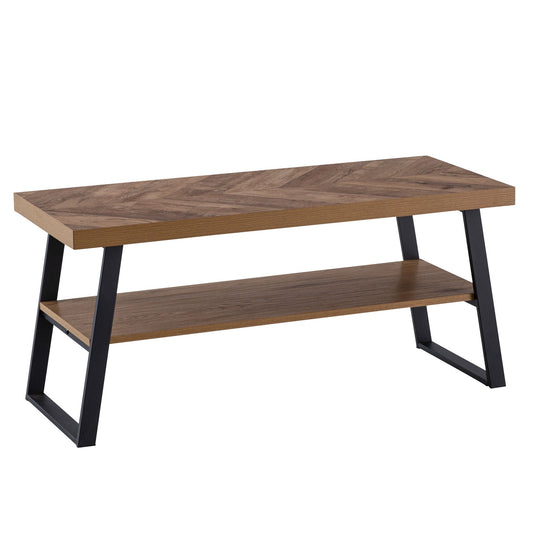 salontafel 100x40x41 cm salontafel bruin met visgraatmotief, design woonkamertafel rechthoekig, salontafel modern met plank, salontafel met metalen frame
