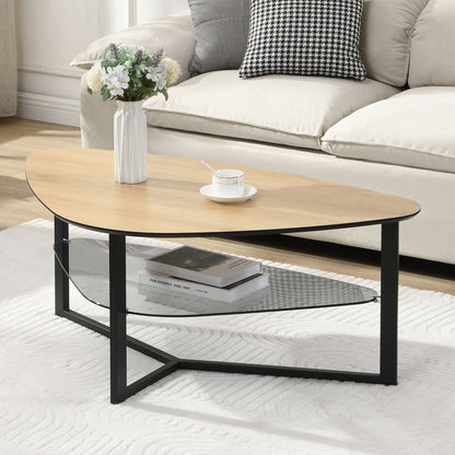 Niervormige salontafel in eikenlook 110 cm met glazen blad