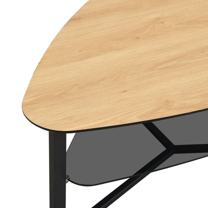 niervormige salontafel in eikenlook 110 cm met glazen
