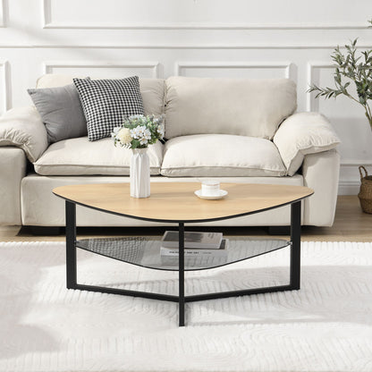Niervormige salontafel in eikenlook 110 cm met glazen blad