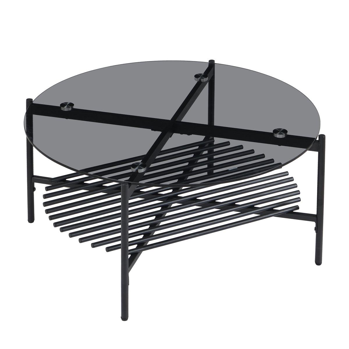Salontafel Glas Metaal Rond 80x40 cm Zwart, Moderne