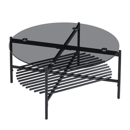 Salontafel Glas Metaal Rond 80x40 cm Zwart, Moderne