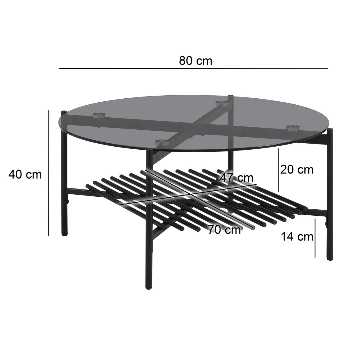 Salontafel Glas Metaal Rond 80x40 cm Zwart, Moderne